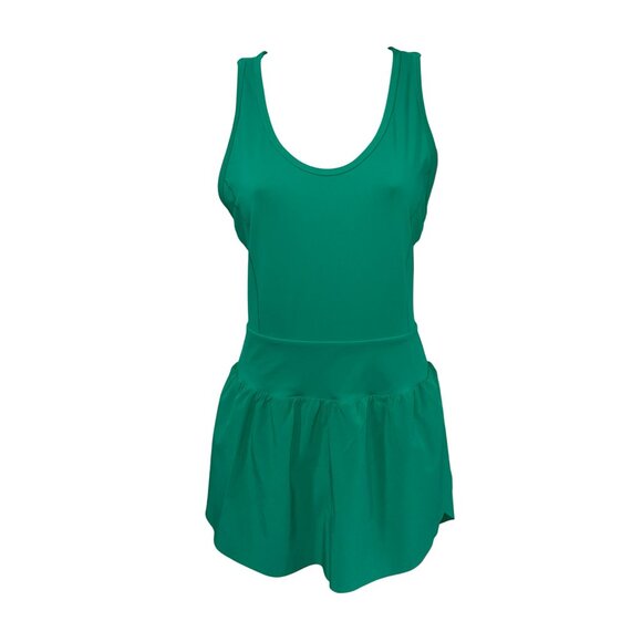 Athleta Runsie Green Athletic Skort Romper With Cross Back Design For Women - M - Picture 2 of 10